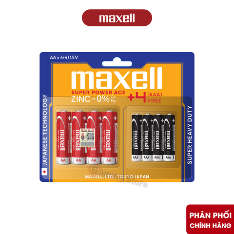 Pin Maxell AA / R6P 1.5V (Vỉ 4 Tặng 4 AAA) – Hàng Chính Hãng