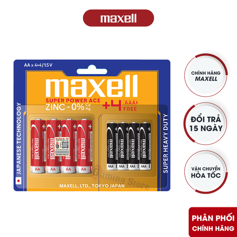 Pin Maxell AA / R6P 1.5V (Vỉ 4 Tặng 4 AAA) – Hàng Chính Hãng