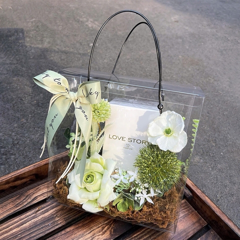 Hộp Túi Mica Trong Suốt Có Quai Xách Nhựa Đen