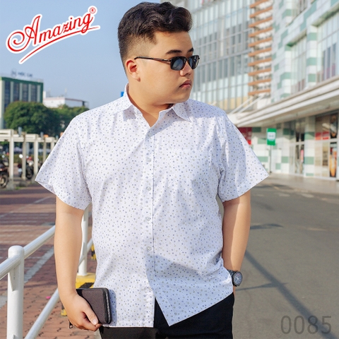 Áo somi nam hoa văn form rộng Amazing, họa tiết nhỏ thanh lịch, cộc tay, trôn ngang, bigsize tới 110kg, chất vải mềm mát