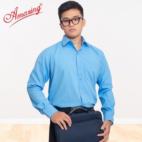 Áo sơ mi nam Amazing tay dài, vải sợi tre, màu trơn, dáng xuông, tà bầu, size tới 110kg