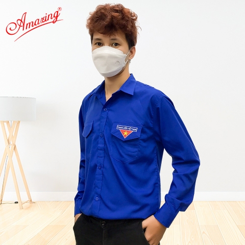 Áo sơ mi đoàn viên Việt Nam cho nam Amazing, tay dài và tay ngắn, thêu cờ đỏ sao vàng, 2 túi có nắp và cầu vai