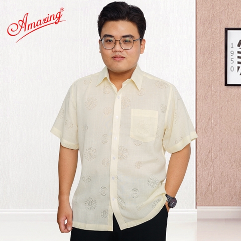 Áo sơ mi nam trung niên Amazing tay ngắn big size hoạ tiết chữ thọ màu sắc trang nhã