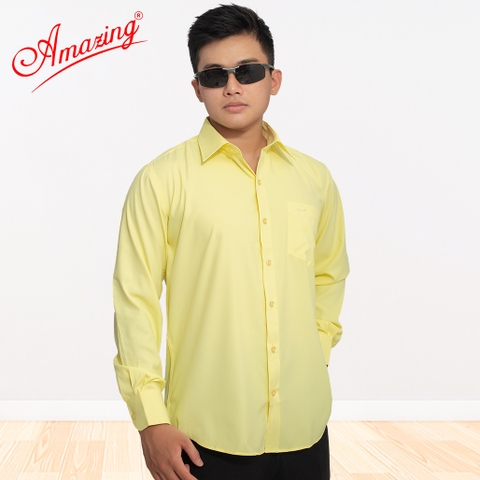 Áo sơ mi nam tay dài có túi Amazing, form truyền thống, vải sợi tre, size đại tới 110kg, nhiều màu