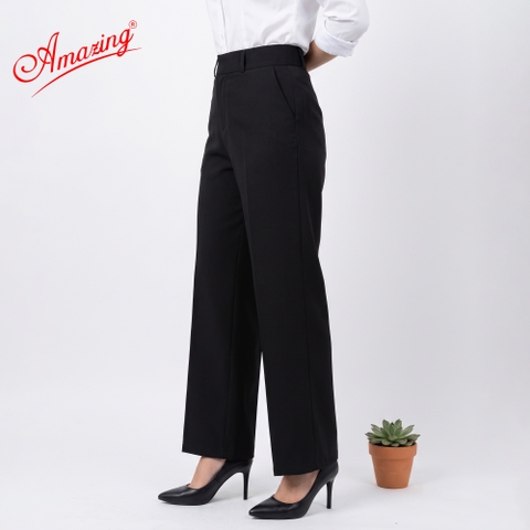 Quần âu nữ ống rộng, màu đen Amazing, dáng suông, vải tuyết mưa cao cấp, mềm, dày, không nhăn, đồng phục học sinh, công sở