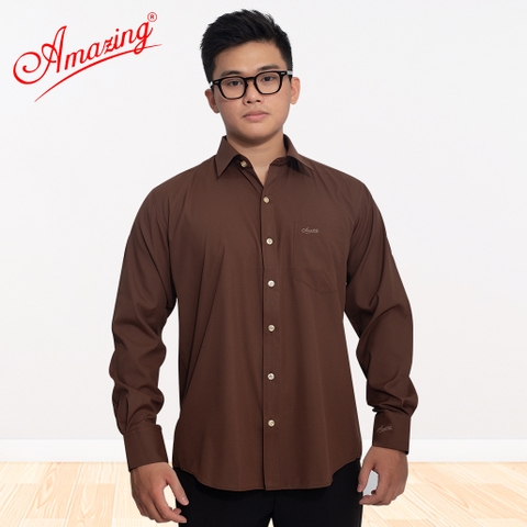 Áo sơ mi nam Amazing tay dài trơn, vải Bamboo sợi tre màu trơn, vạt bầu, form regular căn bản, big size 110kg