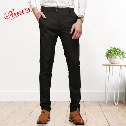 Quần tây nam Amazing Slimfit Hàn Quốc không ly, ống nhỏ, chất liệu co giãn, mùa đen và xanh đen