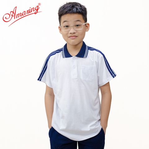 Áo thể dục 3 sọc vai, cổ trụ có 1 túi, cho bé đi học các cấp, big size đến 100kg, hiệu Amazing
