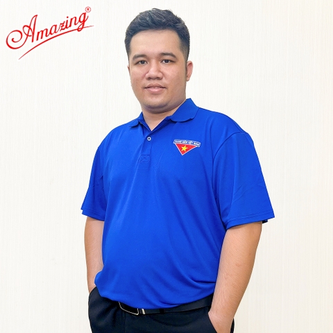 Áo thun thêu cờ đỏ sao vàng, dành cho đoàn viên thanh niên Việt Nam, bigsize tới 100kg, vải thun polo không nhăn, hiệu Amazing