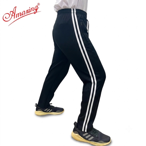 Quần thun thể dục sọc trắng Amazing, màu đen và xanh đen , vải thun co giãn 4 chiều, unisex