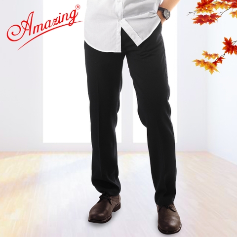 Quần tây âu nam Amazing màu đen, ống suông, không ly, đồng phục học sinh, đồng phục công sở