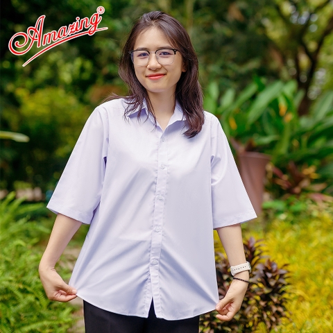 Áo trắng nữ sinh Amazing form rộng, tay ngắn và tay lỡ, phong cách Hàn Quốc, vải kate silk, dáng suông trẻ trung