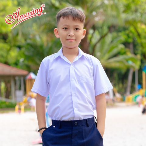 Áo trắng học sinh nam Amazing tay dài và tay ngắn, dáng suông, tà bầu, đồng phục học sinh, công sở, size từ 20-100kg