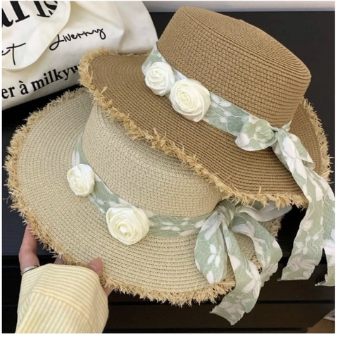 Mũ Cối Đính Hoa Trắng Nơ