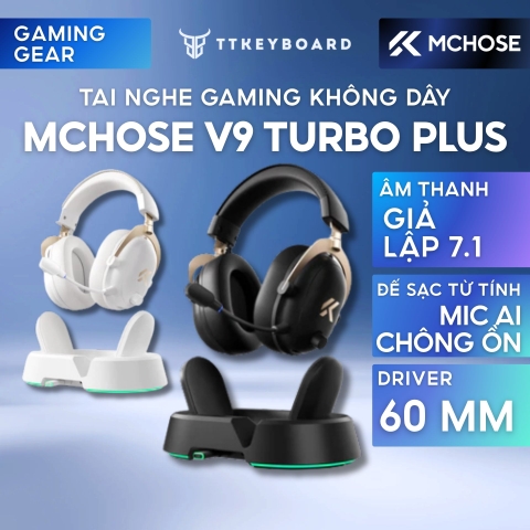 Tai Nghe Không Dây Gaming Flagship Mchose V9 Turbo Sạc Không Dây Từ Tính RGB Màng Loa 60mm