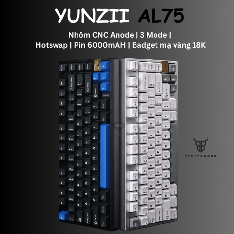 Bàn Phím Cơ Không Dây AL75 Nhôm CNC Anode 3 Mode- Mạch Xuôi - Led RGB - Hotswap 5 Pin - Badget Mạ Vàng 18K - TTKeyboard