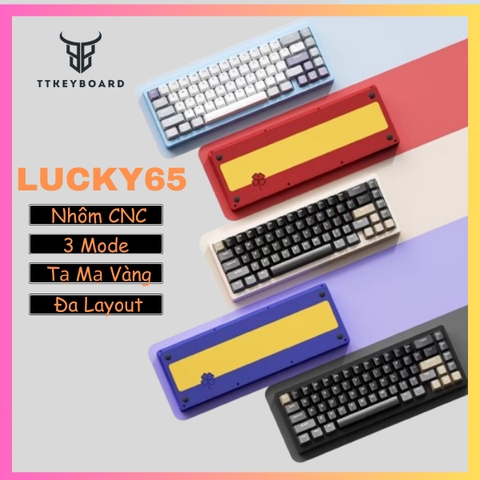 [Sẵn Hàng Hỏa Tốc] Bàn Phím KIT LUCKY65 - Nôm CNC - 3 Mode Kết Nối - Tạ Đáy - Hotswap - Mạch Xuôi - Led RGB - TTKeyboard