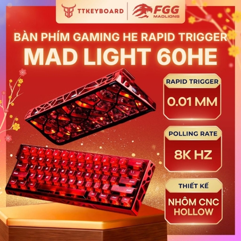 Bàn Phím Cơ Gaming MAD60 HE Light Nhôm CNC Case Wooting Rapid Trigger 0,01mm 8000hz Trục Từ