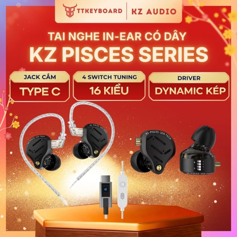 Tai Nghe Nhét Tai KZ Pisces HIFI Dual Driver Dynamic Tùy Chỉnh Âm Thanh Có Mic