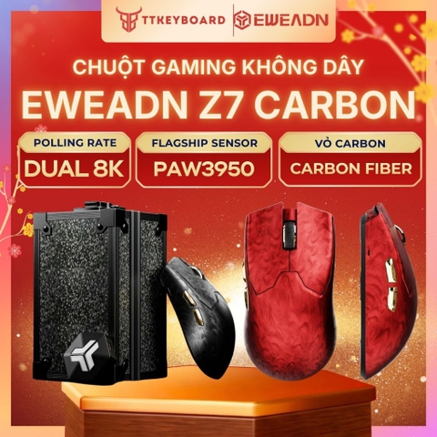 Chuột Gaming EWEADN Z7 Không Dây Vỏ Carbon Fiber Paw3950 Dual 8K Polling Rate FlagShip