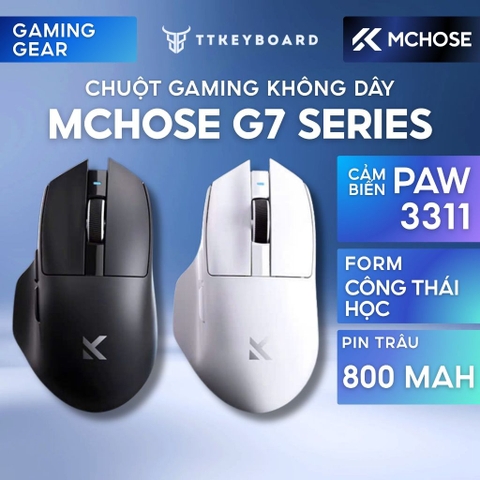 Chuột Gaming Không Dây MCHOSE G7 Công Thái Học 3 Chế Độ Kết Nối PAW3311 Pin 800mAh