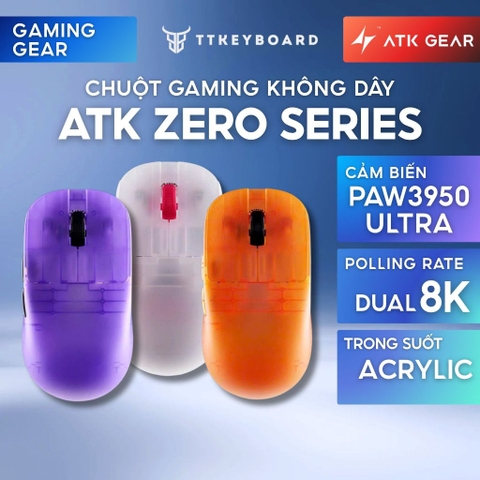 Chuột ATK Zero Gaming Không Dây Paw3950 Ultra MCU Nordic Trong Suốt Dual 8K Siêu Nhẹ 39G