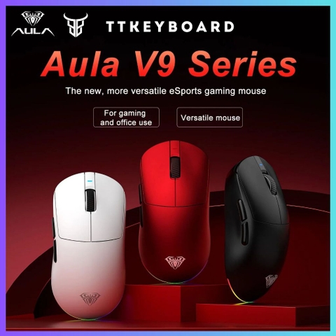 Chuột Gaming Không Dây Aula V9 Series - 3 Mode Kết Nối - PAW3950 - 8K Polling rate - Đèn Nền RGB