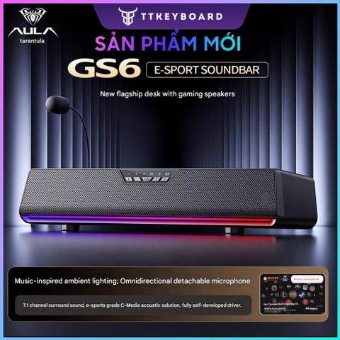 Loa Audio Soundbar Esport Gaming AULA GS6 ÂM Vòm 7.1 Có Bluetooth Míc Thoại AI Chống Ồn