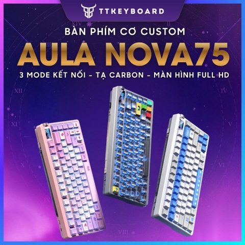 Bàn Phím Cơ Không Dây Aula Nova75 Có Màn Led Tùy Chỉnh Full HD Led RGB Xuôi 3 Mode Kết Nối