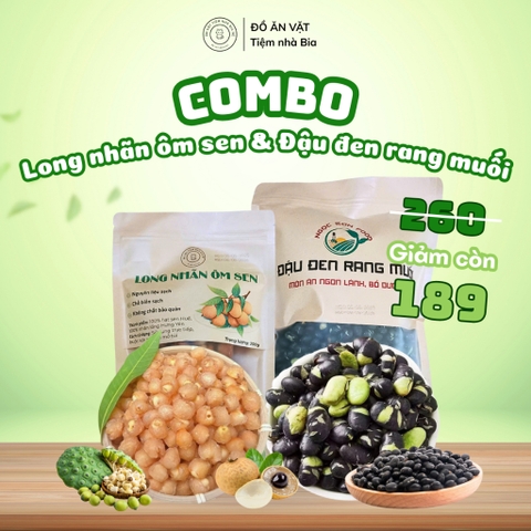COMBO 2 MÓN: LONG NHÃN ÔM SEN 200G + ĐẬU ĐEN RANG MUỐI 500G - ĂN VẶT BAO MÊ - Tiệm Nhà Bia