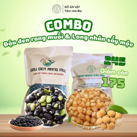 COMBO 2 MÓN: ĐẬU ĐEN RANG MUỐI 500G + LONG NHÃN SẤY MỘC 200G - ĂN VẶT HEALTHY - Tiệm Nhà Bia