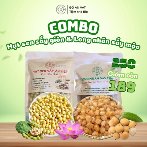 COMBO 2 MÓN: HẠT SEN SẤY GIÒN 200G + LONG NHÃN SẤY MỘC 200G - ĂN VẶT LÀNH, TỐT CHO SỨC KHỎE - Tiệm Nhà Bia