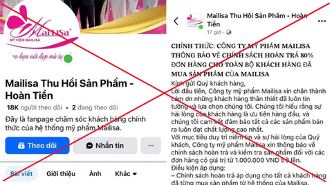 Cảnh báo: Fanpage mạo danh Mailisa vờ hoàn tiền, thu hồi sản phẩm để lừa đảo