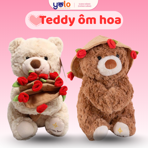 TEDDY ÔM HOA SIÊU DỄ THƯƠNG – QUÀ TẶNG NGỌT NGÀO