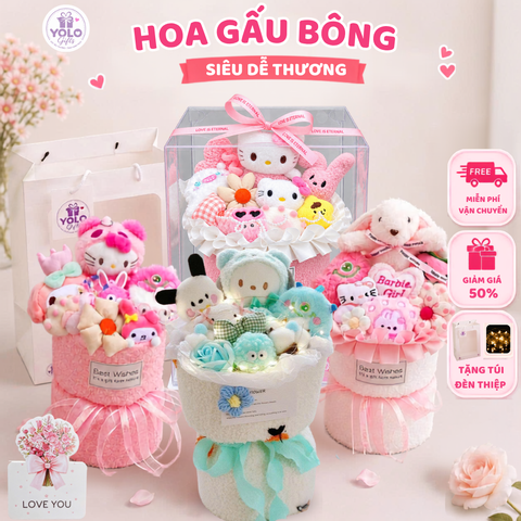 Bó hoa gấu bông siêu dễ thương.sét hoa quà tặng sinh nhật , 14/2 , 8/3