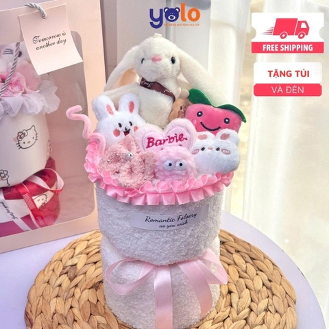 Bó hoa gấu bông siêu dễ thương.sét hoa quà tặng sinh nhật , 14/2 , 8/3 (tặng kèm túi và đèn nhấp nháy)
