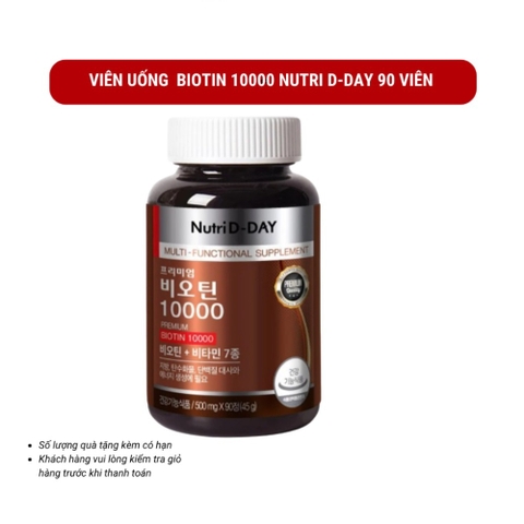 Viên Uống Biotin 10000 90 viên của Nutri D-Day Kích Thích Mọc Tóc, Ngăn Ngừa Rụng Tóc