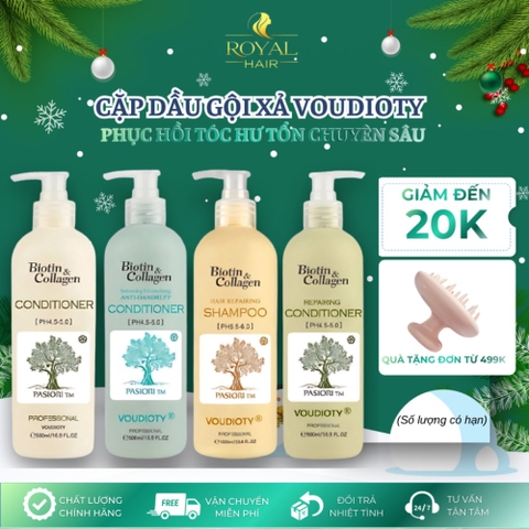 Dầu gội xả Biotin Collagen Voudioty 500ml - 1000ml chống rụng tóc, phục hồi , giảm gàu, kiểm soát dầu (tròn)