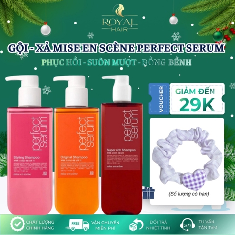 Dầu Gội - Xả mise en scène Perfect Serum Original 680ML phục hồi hư tổn, giúp tóc suôn mềm, bồng bềnh