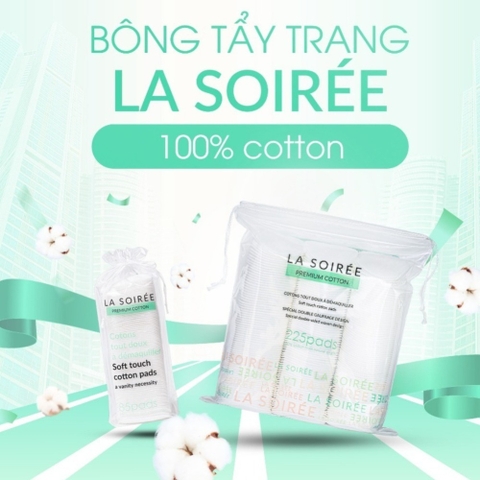 Bông Tẩy Trang LA SOIREE 100% Cotton Tự Nhiên Siêu Dai & Mềm Mịn