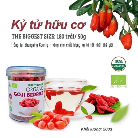 (Hộp 200g] KỶ TỬ HỮU CƠ HÀNG LOẠI 1 QUẢ TO