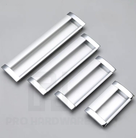 Tay nắm tủ âm màu bạc kích thước 96mm, 128mm.