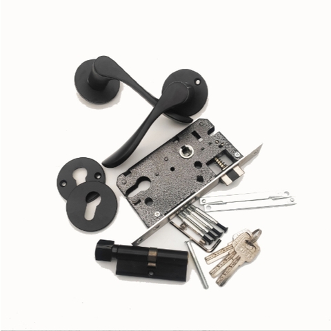 Khóa tay nắm phân thể khóa cửa màu đen.