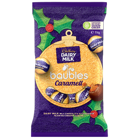 TÚI 10 VIÊN SOCOLA TRÒN QUẢ CHÂU Cadbury Dairy CARAMELLO / MILK Chocolate Baubles, 114g