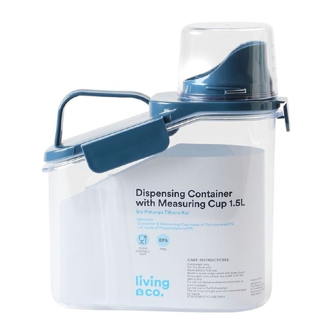BÌNH ĐỰNG THỰC PHẨM TRONG SUỐT KÈM ỐNG ĐONG Living & Co Dispensing Container with Measuring Cup Clear – Đựng Ngũ Cốc, Cà Phê, Hạt Khô, 1.5L