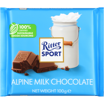 THANH SOCOLA VUÔNG Ritter Sport Alpine Milk / Strawberry Yogurt / Butter Biscuit / Hazelnuts, 100g