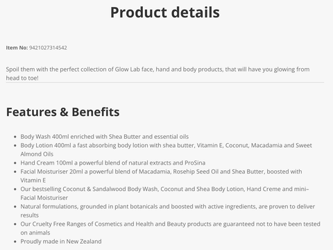 BỘ 4 MÓN QUÀ TẶNG CHĂM SÓC DA TOÀN DIỆN Glow Lab Bodycare Gift Pack - SỮA TẮM / LOTION / DƯỠNG TAY / DƯỠNG ẨM MẶT