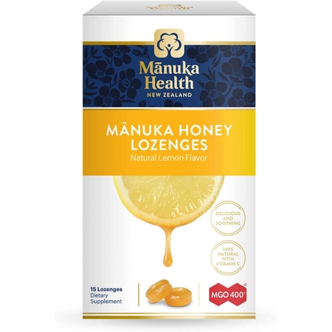 KẸO NGẬM MẬT ONG MANUKA Health Honey Lozenges VỊ LÝ CHUA ĐEN (Blackcurrant), CHANH, GỪNG, KEO ONG (Propolis), 65g (15v)