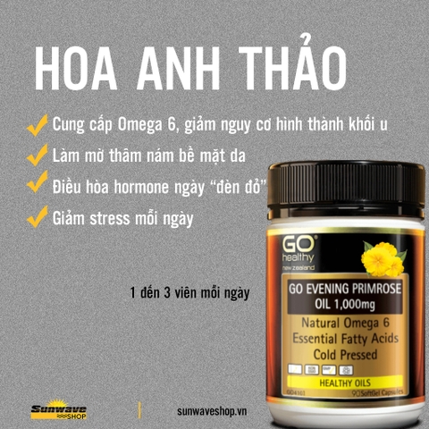 VIÊN UỐNG TINH DẦU HOA ANH THẢO GO HEALTHY Evening Primrose Oil 1,000mg, Omega 6, ÉP LẠNH Cold Pressed