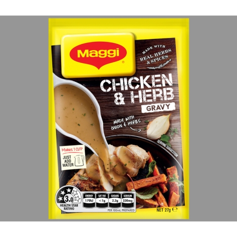 BỘT SỐT CHẤM GÀ - RAU CỦ Maggi Chicken & Herb Gravy, Real Spices & Onion, 27g